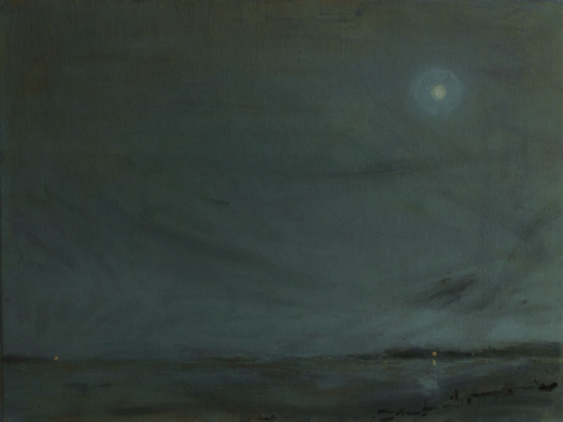 Deborah Grice oil painting of a moonlit evening over sea